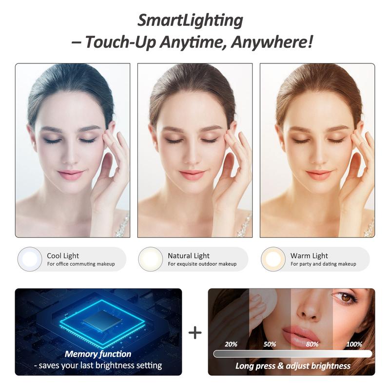 Portable 3-Color LED Makeup Bag with Detachable Mirror